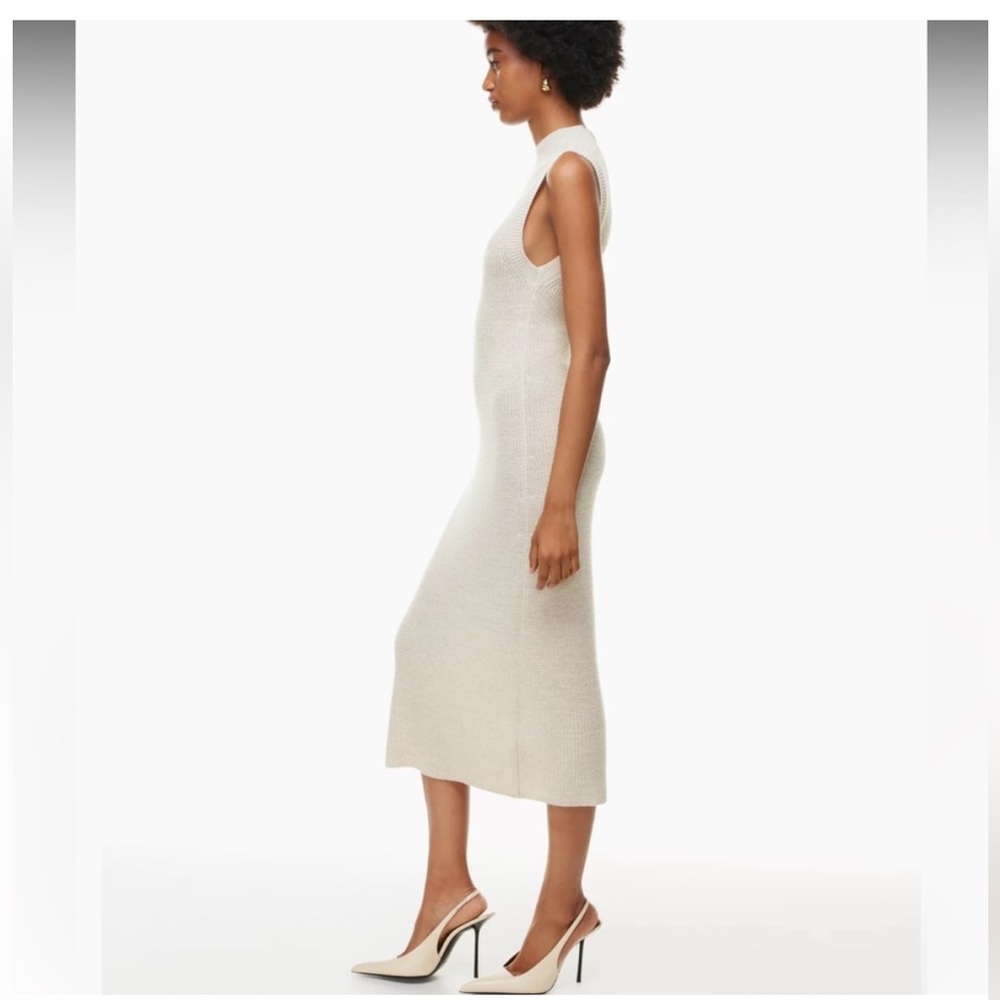 Babaton aesthetica dress in oatmeal  size small mock neck midi merino wool‎